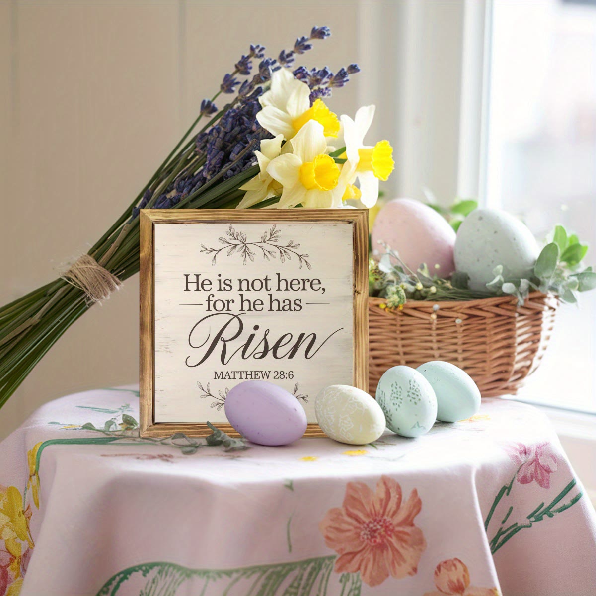 Christianartworkshop "Risen" Wooden Easter Dekstop Decor Ornament: A Faith - inspired Ornament for Spring