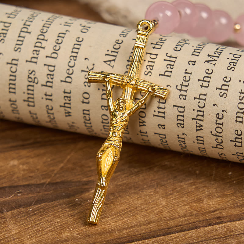 Christianartworkshop Handmade Pink Chalcedony & Porcelain Golden Sand Our Father Beads Prayer Rosary