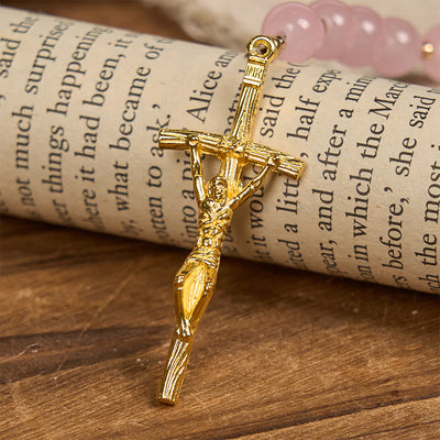 Christianartworkshop Handmade Pink Chalcedony & Porcelain Golden Sand Our Father Beads Prayer Rosary