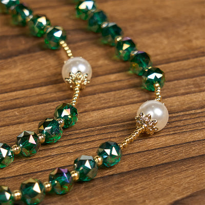 Christianartworkshop Handmade Emerald Green Crystal & Pearl Our Father Beads Divine Grace Rosary
