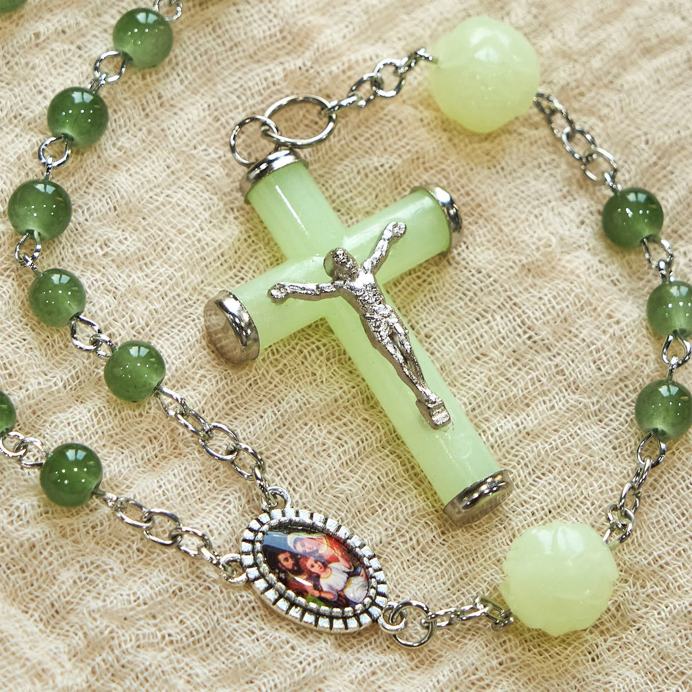 Christianartworkshop Jade & Luminous Rose Our Father Beads Glowing Faith Rosary: A Divine Companion