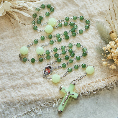 Christianartworkshop Jade & Luminous Rose Our Father Beads Glowing Faith Rosary: A Divine Companion