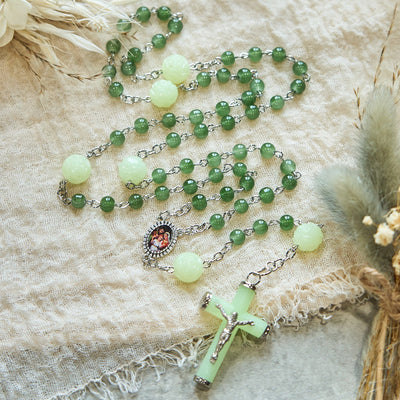 Christianartworkshop Jade & Luminous Rose Our Father Beads Glowing Faith Rosary: A Divine Companion