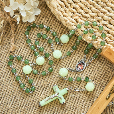 Christianartworkshop Jade & Luminous Rose Our Father Beads Glowing Faith Rosary: A Divine Companion