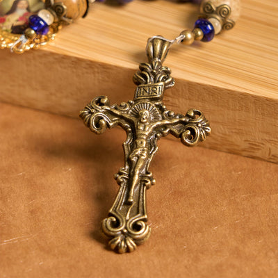 Christianartworkshop Handmade St. Therese of Lisieux Medal & Crucifix 8*10mm Oblate Lapis Lazuli & Map Stone Rosary