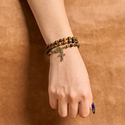 Christianartworkshop Handmade Tiger's Eye Stone Elastic Rosary Bracelet: A Dual - Purpose Spiritual Gem