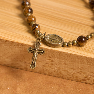 Christianartworkshop Handmade Tiger's Eye Stone Elastic Rosary Bracelet: A Dual - Purpose Spiritual Gem
