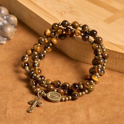 Christianartworkshop Handmade Tiger's Eye Stone Elastic Rosary Bracelet: A Dual - Purpose Spiritual Gem