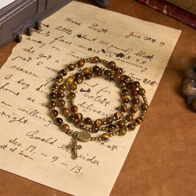 Christianartworkshop Handmade Tiger's Eye Stone Elastic Rosary Bracelet: A Dual - Purpose Spiritual Gem