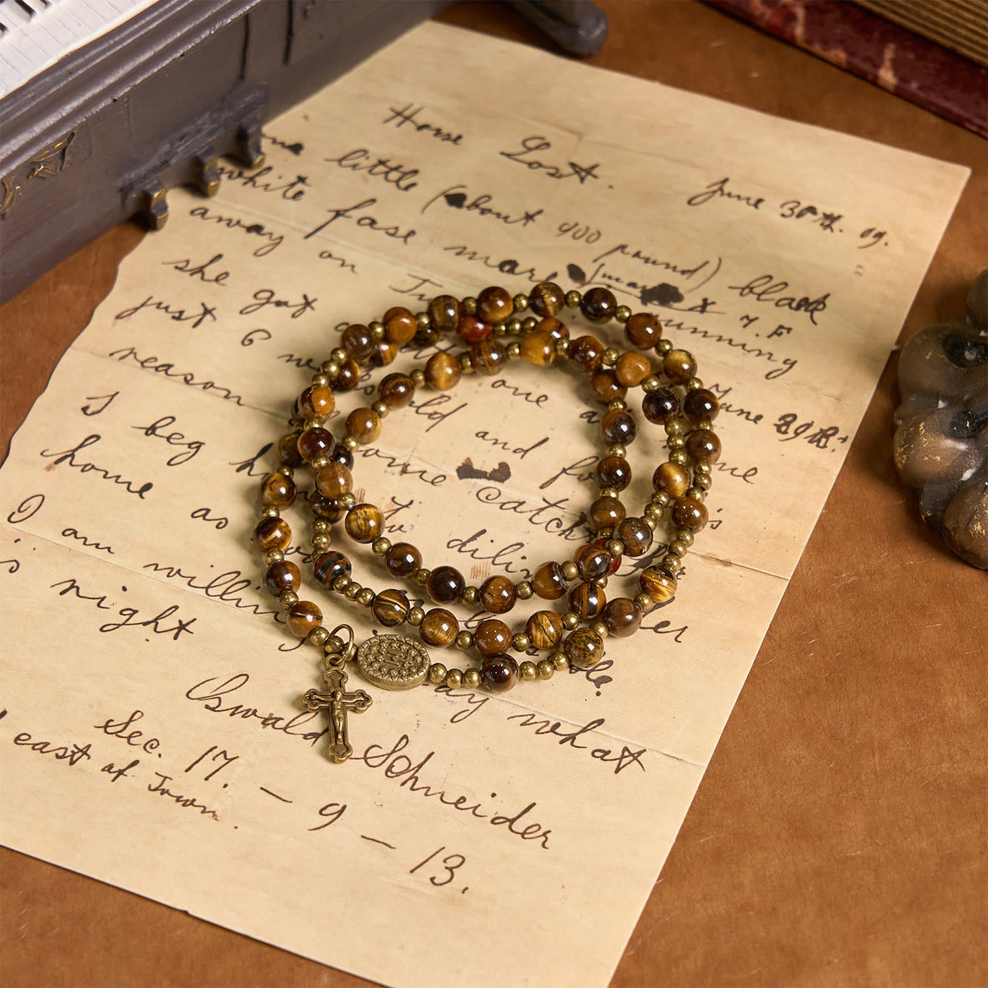 Christianartworkshop Handmade Tiger's Eye Stone Elastic Rosary Bracelet: A Dual - Purpose Spiritual Gem