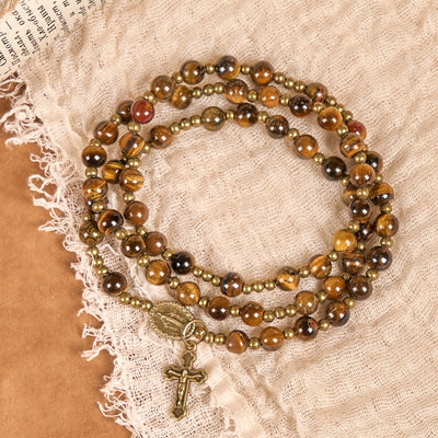 Christianartworkshop Handmade Tiger's Eye Stone Elastic Rosary Bracelet: A Dual - Purpose Spiritual Gem