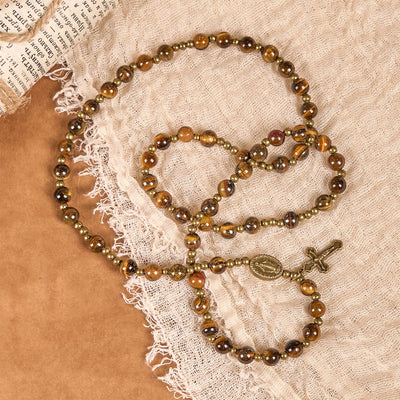 Christianartworkshop Handmade Tiger's Eye Stone Elastic Rosary Bracelet: A Dual - Purpose Spiritual Gem