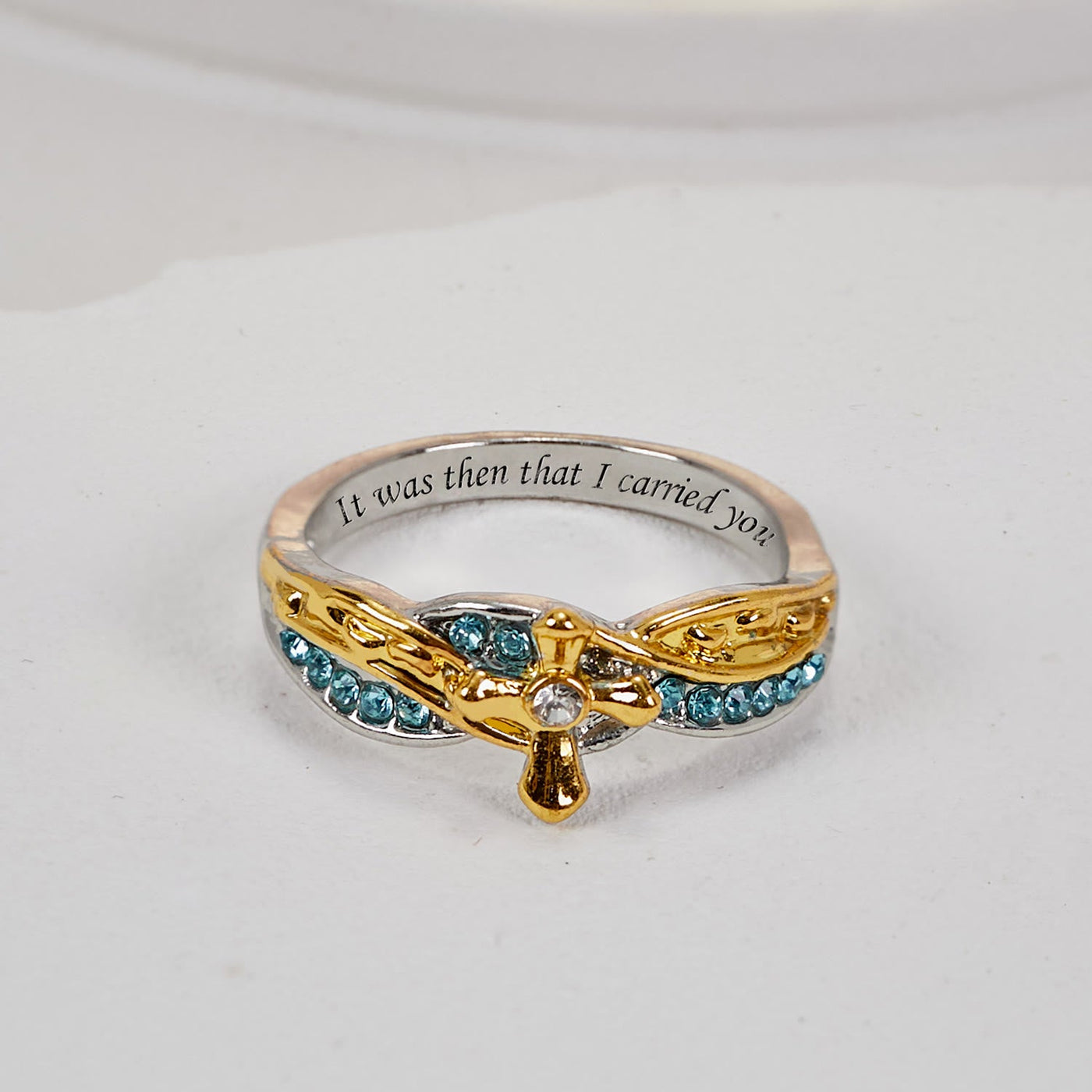 FREE Today: Two-color Heart with Christian Poem Footprints in the Sand Alloy Ring