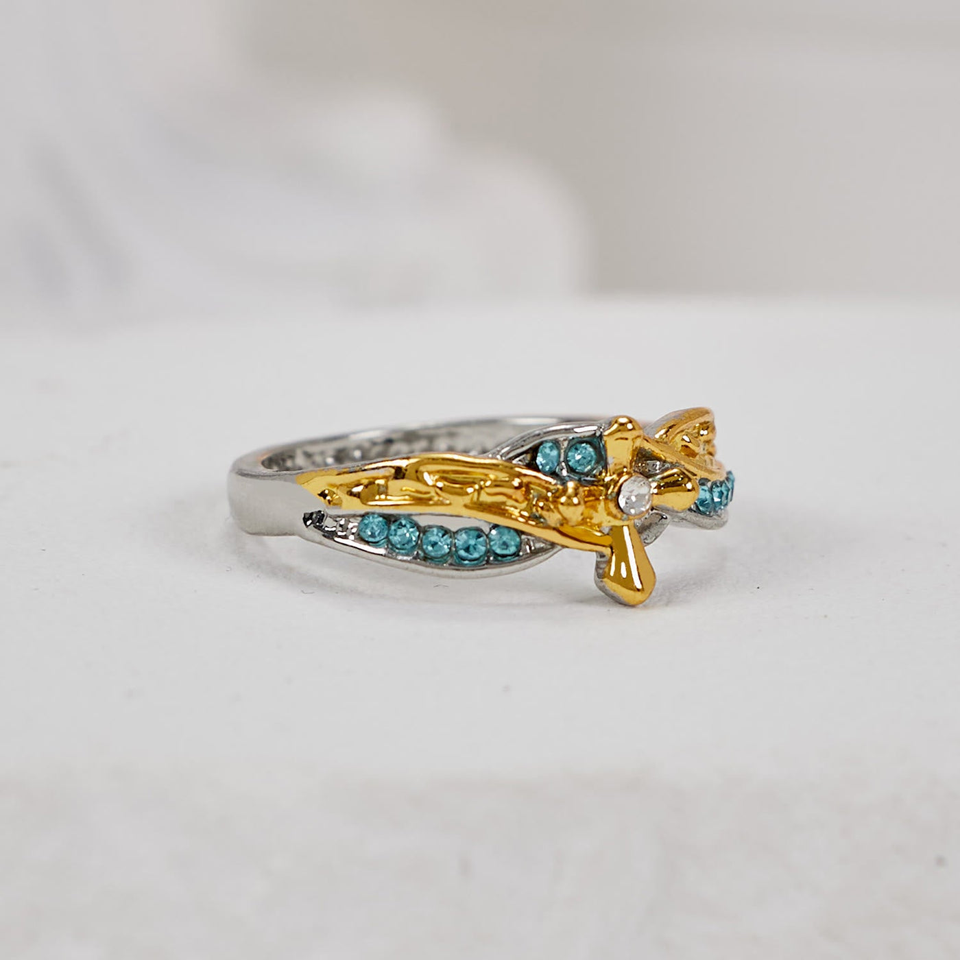 Christianartworkshop Two-color Heart with Christian Poem Footprints in the Sand Alloy Ring