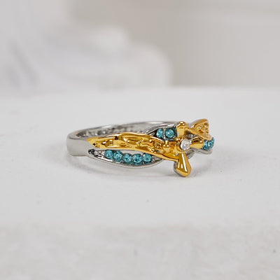 Christianartworkshop Two-color Heart with Christian Poem Footprints in the Sand Alloy Ring