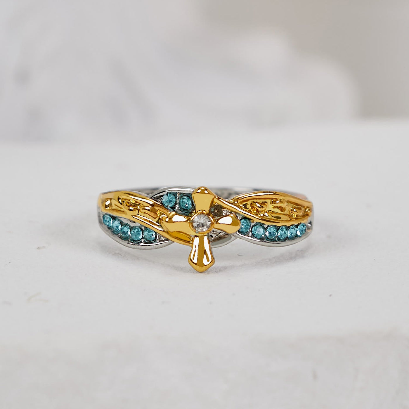 Christianartworkshop Two-color Heart with Christian Poem Footprints in the Sand Alloy Ring