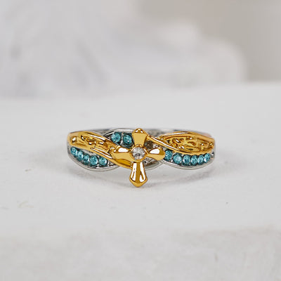 Christianartworkshop Two-color Heart with Christian Poem Footprints in the Sand Alloy Ring