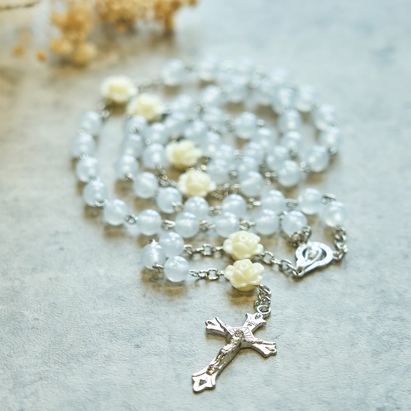 Christianartworkshop Luminous Beads with Flower Rose Glow-in-dark Divine Grace Rosary