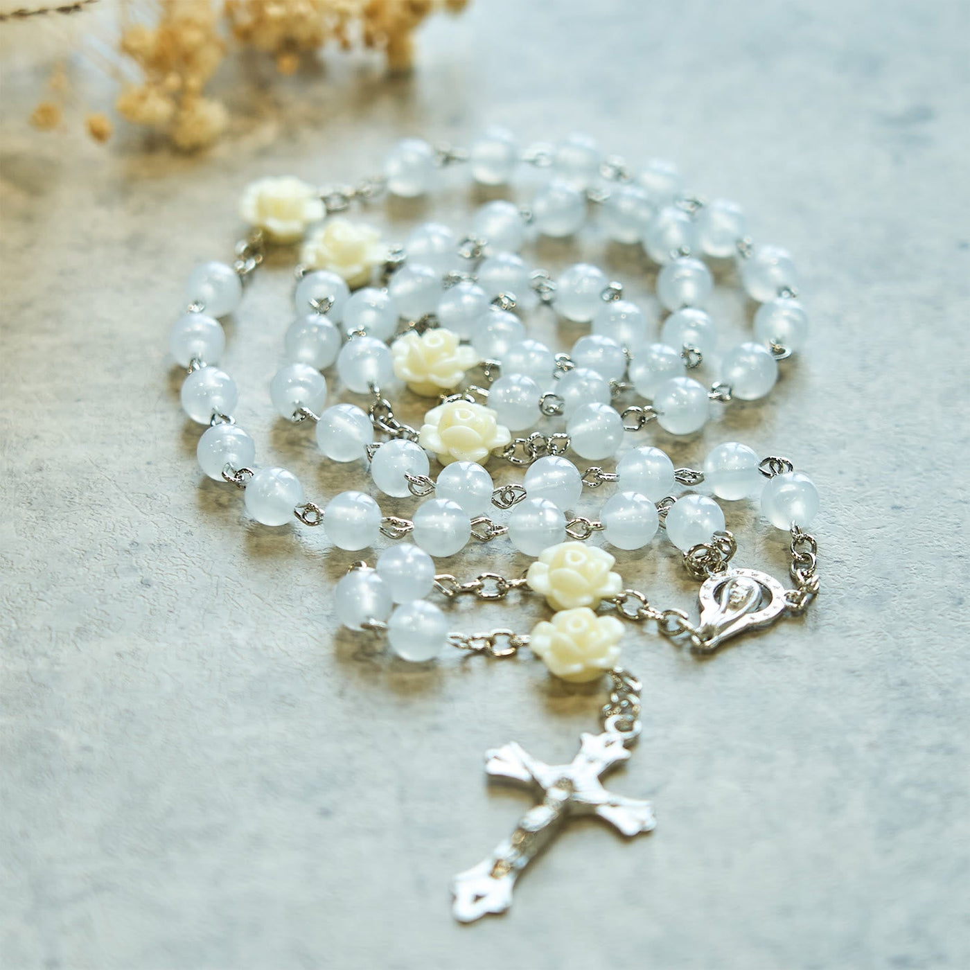 Christianartworkshop Luminous Beads with Flower Rose Glow-in-dark Divine Grace Rosary