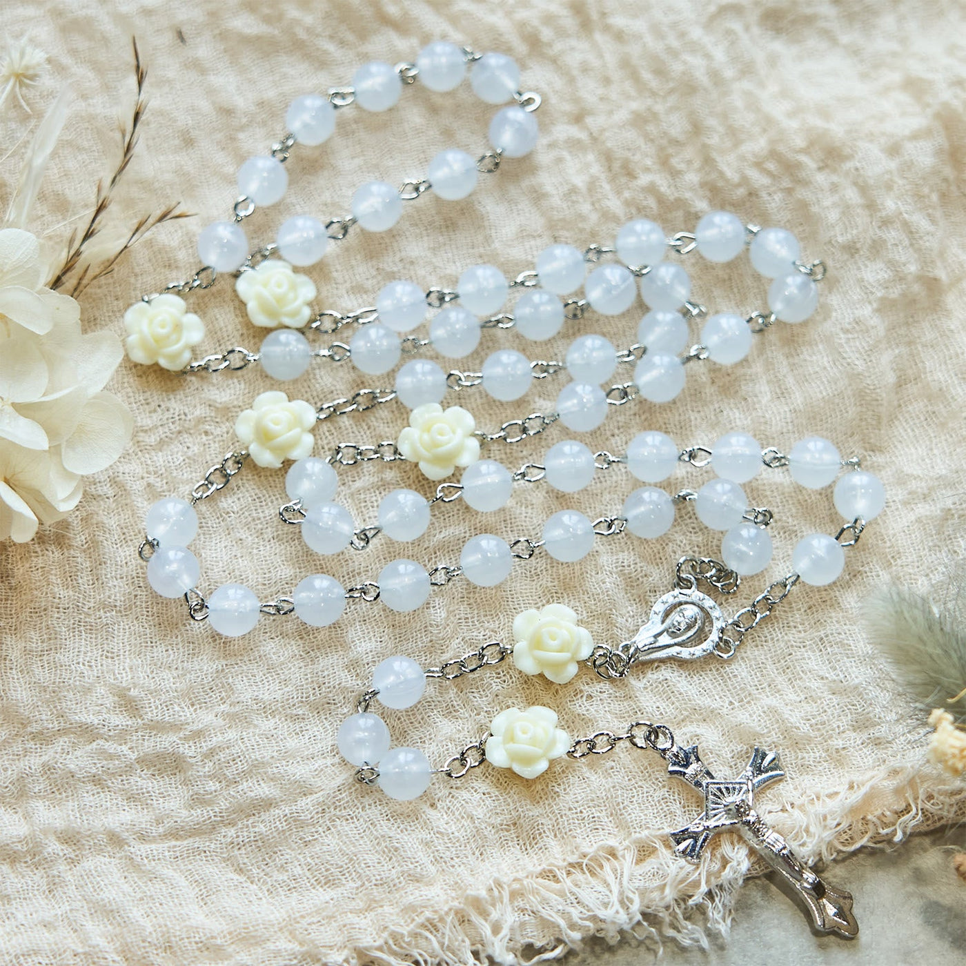 Christianartworkshop Luminous Beads with Flower Rose Glow-in-dark Divine Grace Rosary