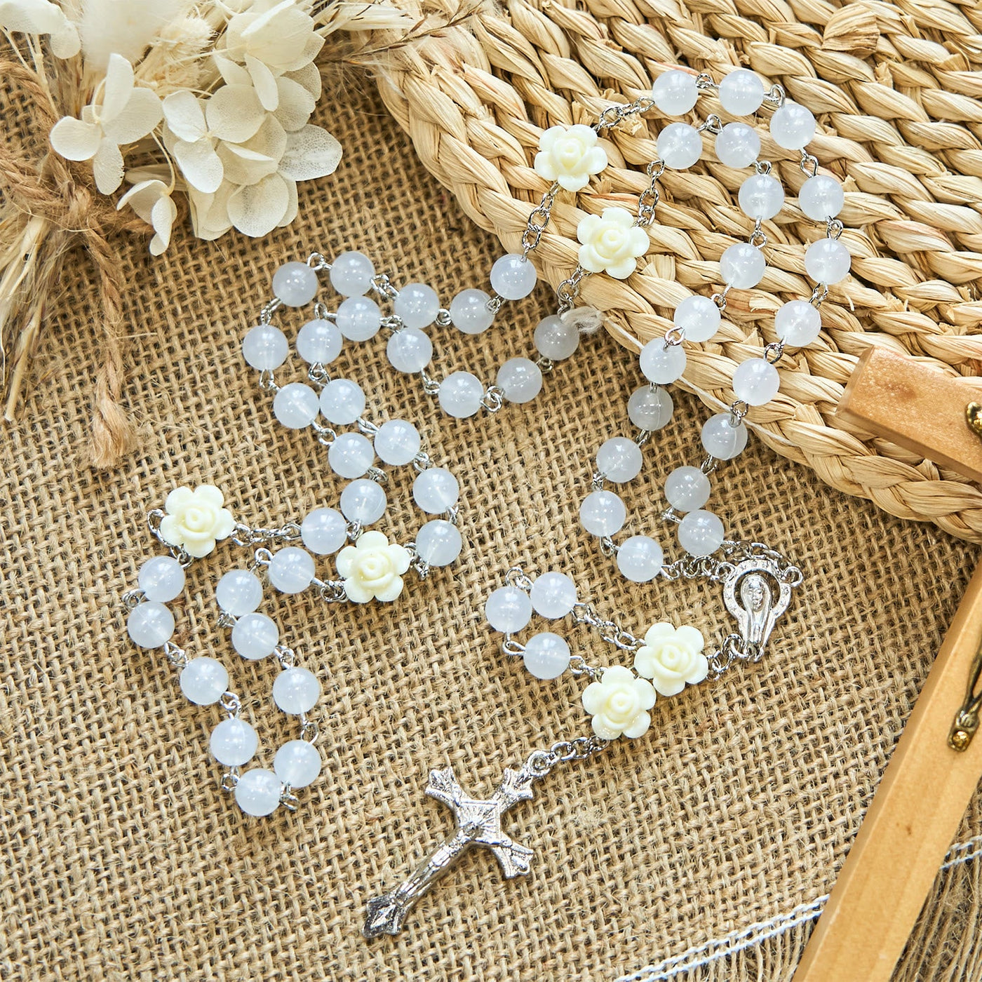 Christianartworkshop Luminous Beads with Flower Rose Glow-in-dark Divine Grace Rosary