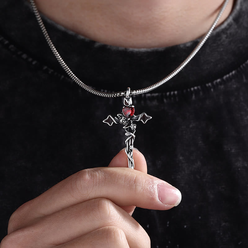 Christianartworkshop 999 Sterling Silver 2colors Thorn Rose Crucifix Necklace: A Fusion of Gothic Elegance and Dark Romance