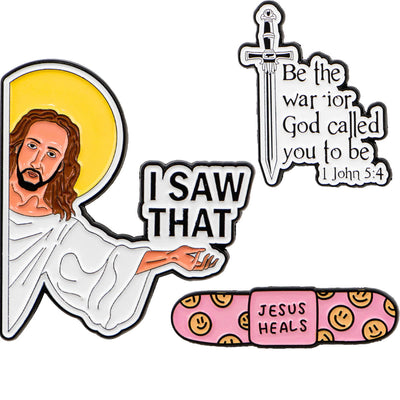 Christianartworkshop 3styles Jesus Quote Cartoon Metal Brooches: A Blend of Faith and Whimsy