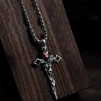 Christianartworkshop 999 Sterling Silver 2colors Thorn Rose Crucifix Necklace: A Fusion of Gothic Elegance and Dark Romance