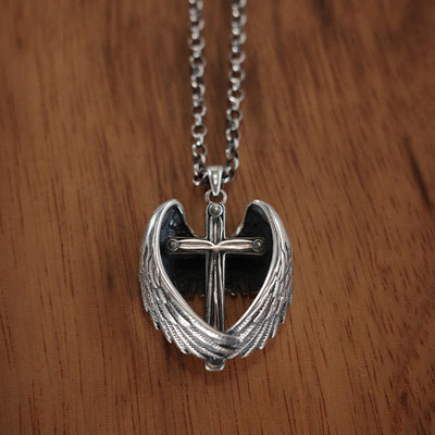 Christianartworkshop 925 Sterling Silver Angel Wings Cross Necklace: Embodying Faith and Celestial Grace