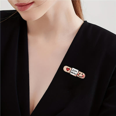 Christianartworkshop "Jesus Heals" Acrylic Heart Band-Aid Brooch: A Symbol of Faith and Comfort