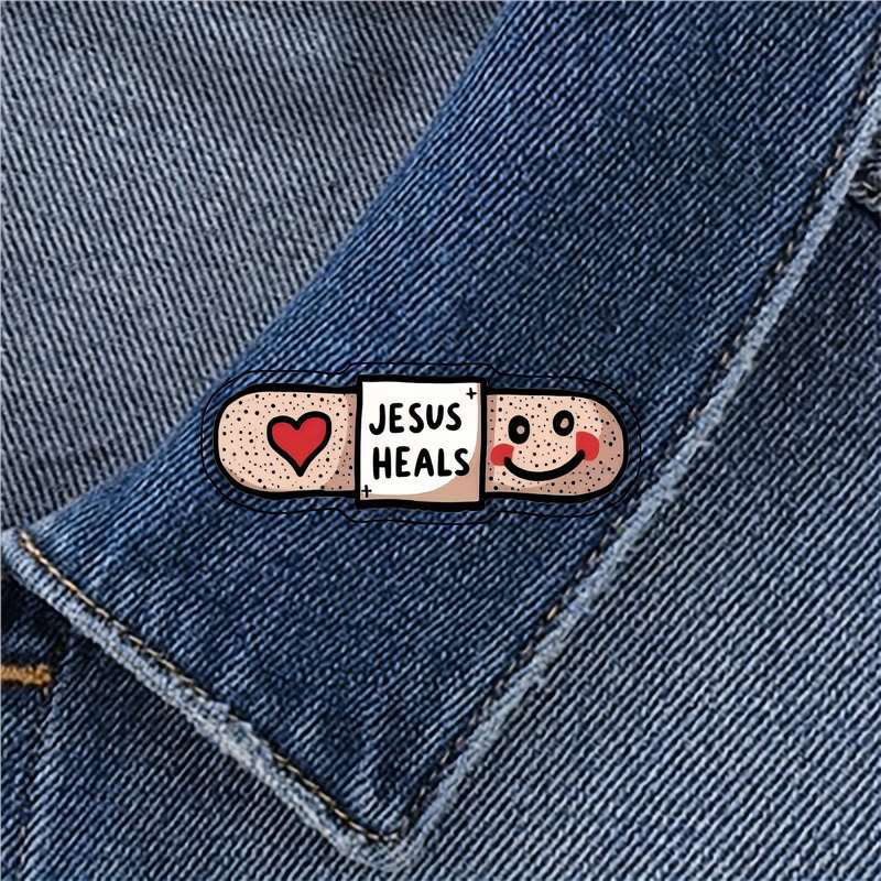 Christianartworkshop "Jesus Heals" Acrylic Heart Band-Aid Brooch: A Symbol of Faith and Comfort