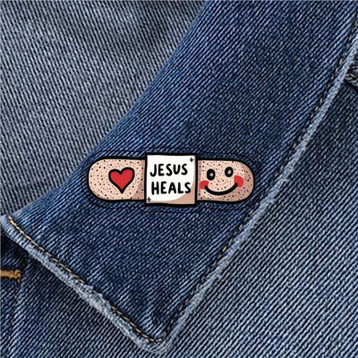 Christianartworkshop "Jesus Heals" Acrylic Heart Band-Aid Brooch: A Symbol of Faith and Comfort