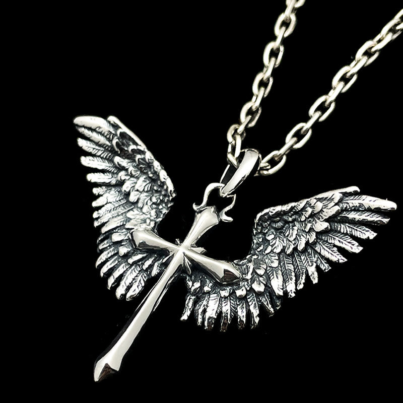 Christianartworkshop 925 Sterling Silver Vintage & Classic Cross Wings Necklace: A Blend of Retro Charm and Divine Grace