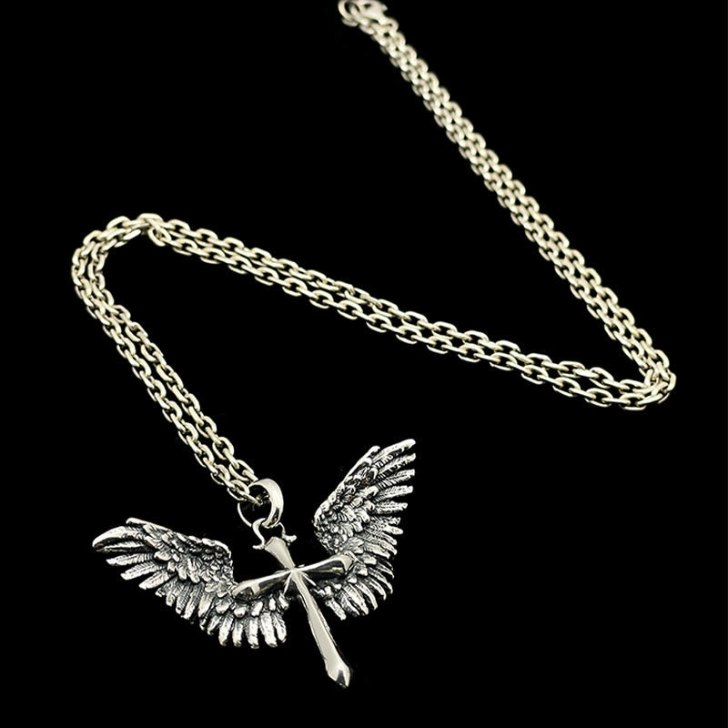 Christianartworkshop 925 Sterling Silver Vintage & Classic Cross Wings Necklace: A Blend of Retro Charm and Divine Grace