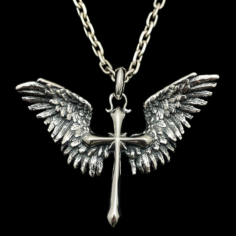 Christianartworkshop 925 Sterling Silver Vintage & Classic Cross Wings Necklace: A Blend of Retro Charm and Divine Grace