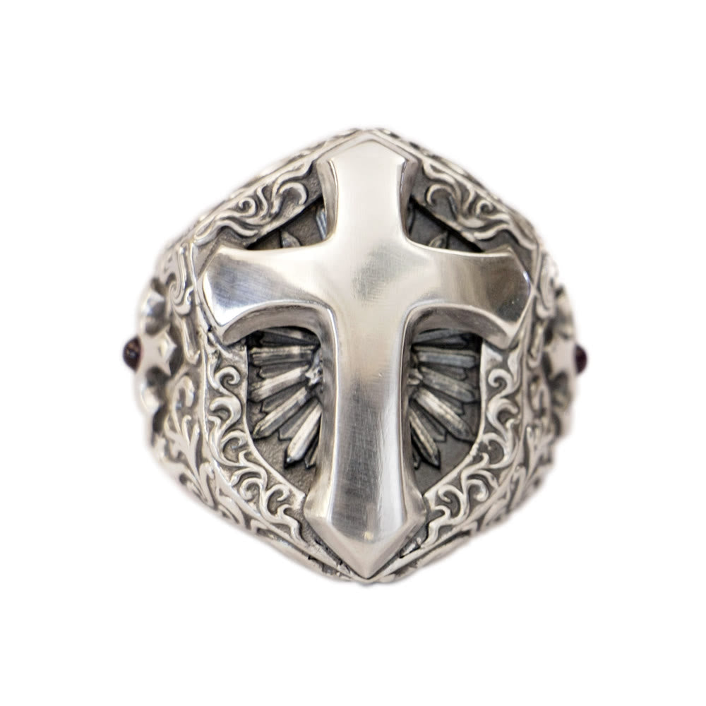 Christianartworkshop 925 Sterling Silver Divine Cross Ring - A Symbol of Spiritual Connection