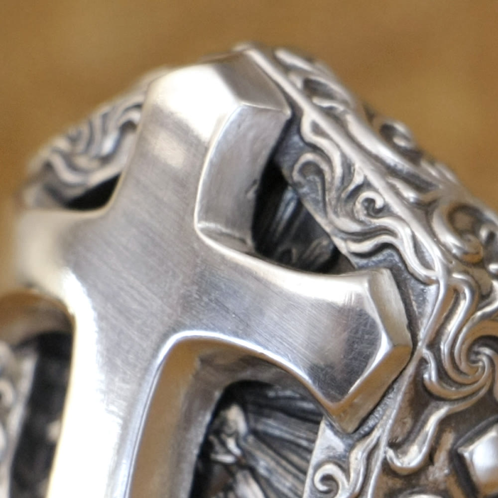 Christianartworkshop 925 Sterling Silver Divine Cross Ring - A Symbol of Spiritual Connection