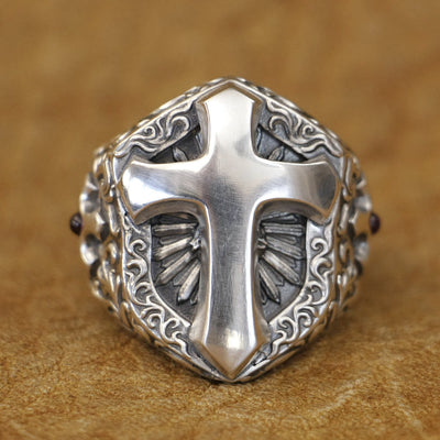 Christianartworkshop 925 Sterling Silver Divine Cross Ring - A Symbol of Spiritual Connection