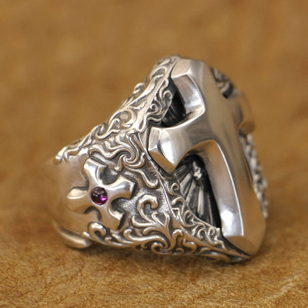 Christianartworkshop 925 Sterling Silver Divine Cross Ring - A Symbol of Spiritual Connection