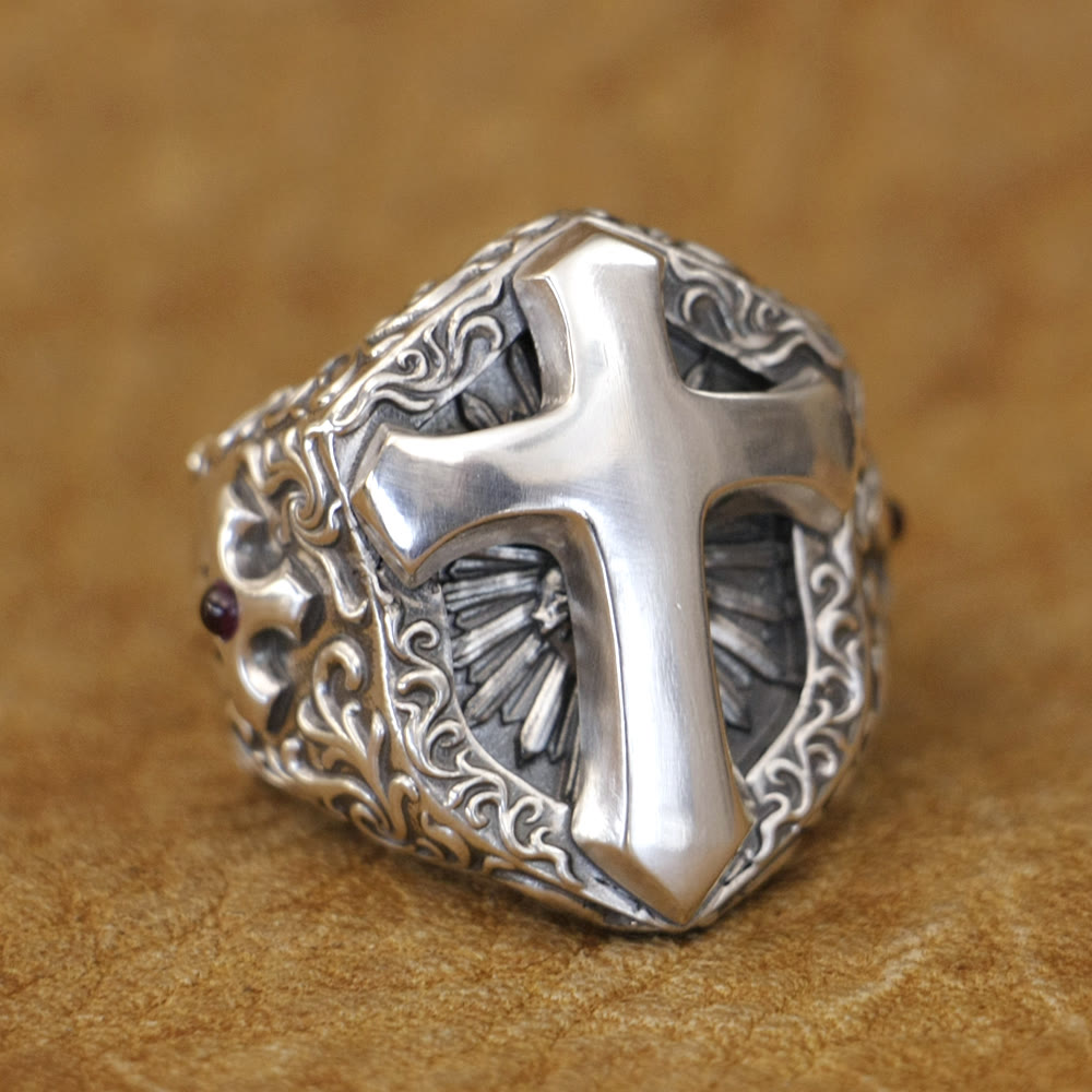 Christianartworkshop 925 Sterling Silver Divine Cross Ring - A Symbol of Spiritual Connection