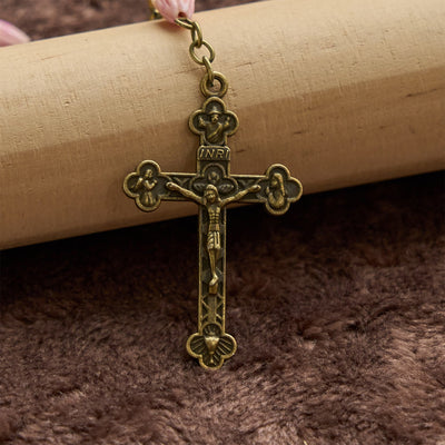 Christianartworkshop Miraculous Medal & Crucifix of 8mm Ceramic Beads & Flower Resin Beads Handmade Rosary