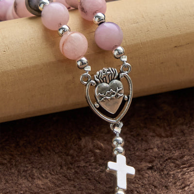 Christianartworkshop Handmade Rosary with Pink Round Beads & Crucifix – A Floral Tribute to the Sacred Heart