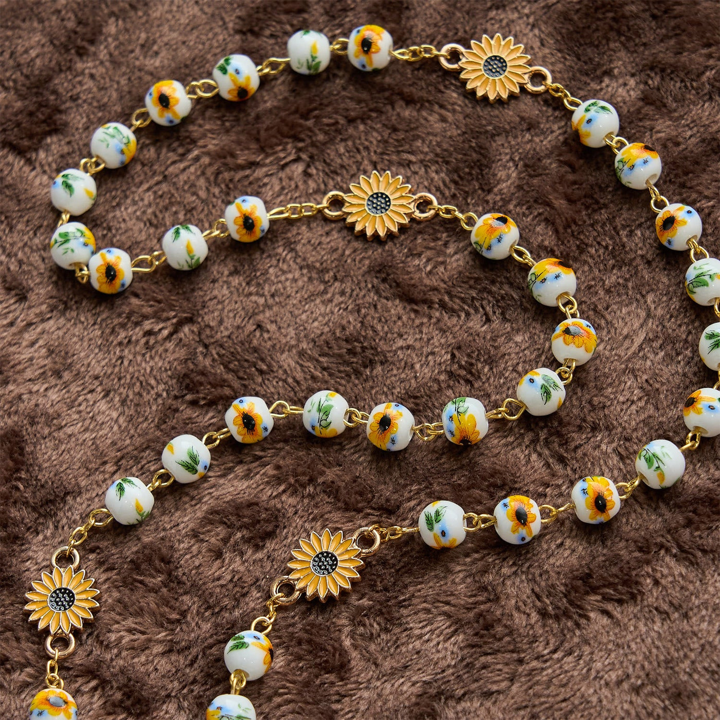 Christianartworkshop Handmade Sunflower-Inspired Rosary: A Divine Creation with Yellow Floral Beads