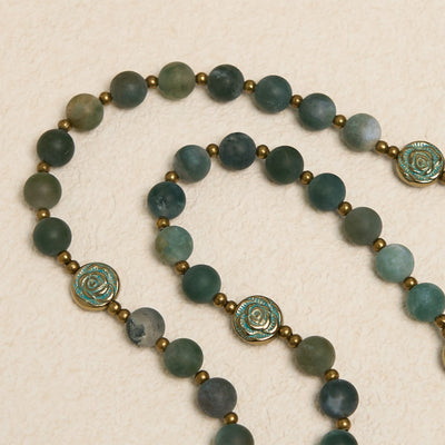 Christianartworkshop Green Agate Prayer Rosary with Bronze Rose Accents: A Sacred Journey of Healing and Faith