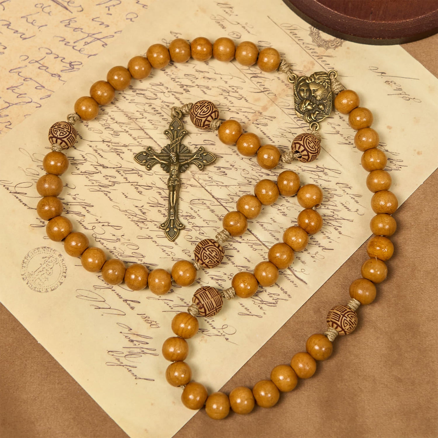 FREE Today: Holy Family & Crucifix of Handmade 10mm Olive Wood Bead Rosary for Holy Prayer