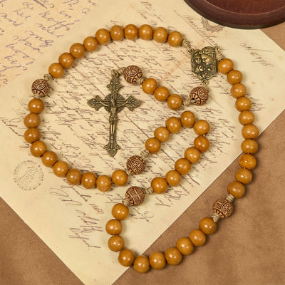 FREE Today: Holy Family & Crucifix of Handmade 10mm Olive Wood Bead Rosary for Holy Prayer
