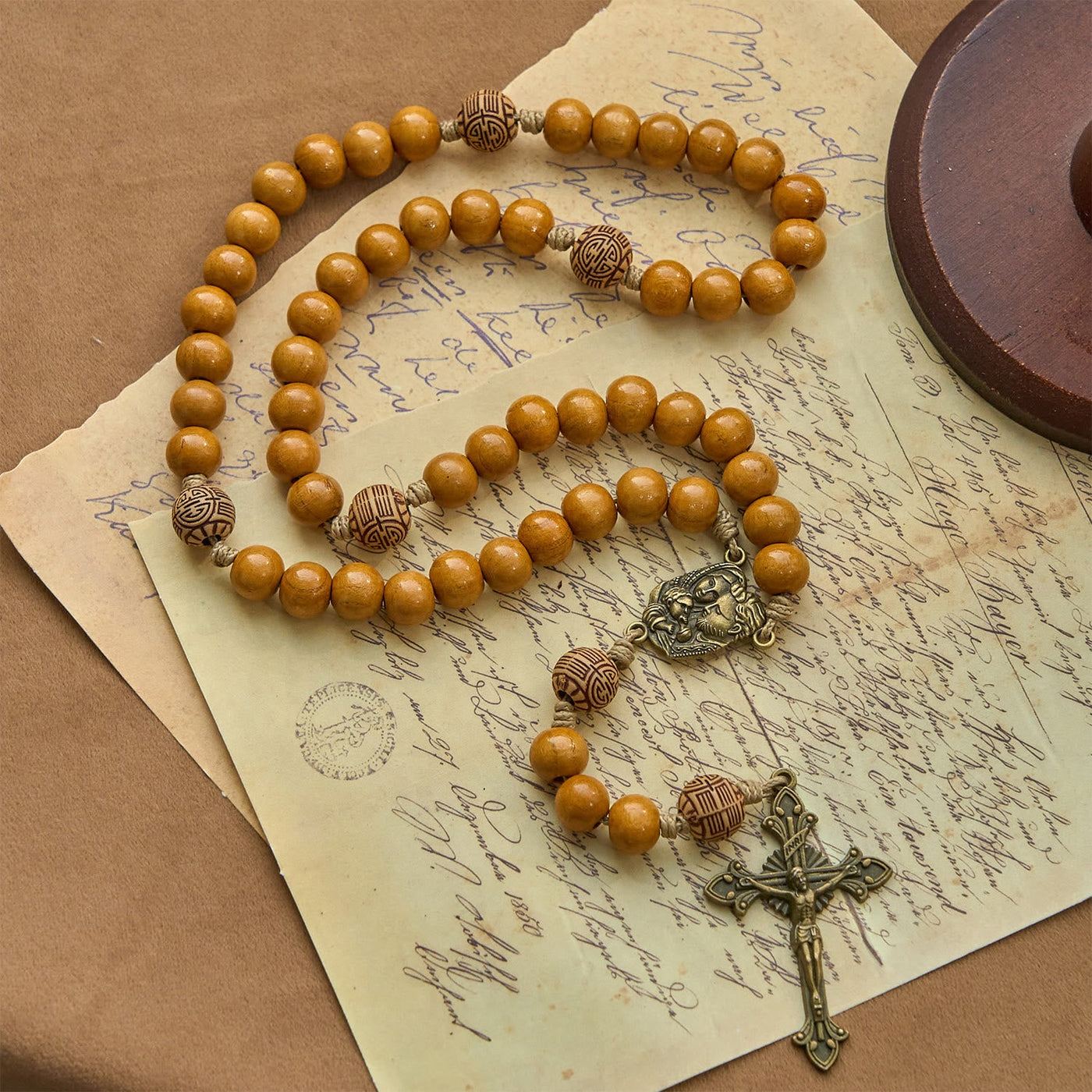 FREE Today: Holy Family & Crucifix of Handmade 10mm Olive Wood Bead Rosary for Holy Prayer