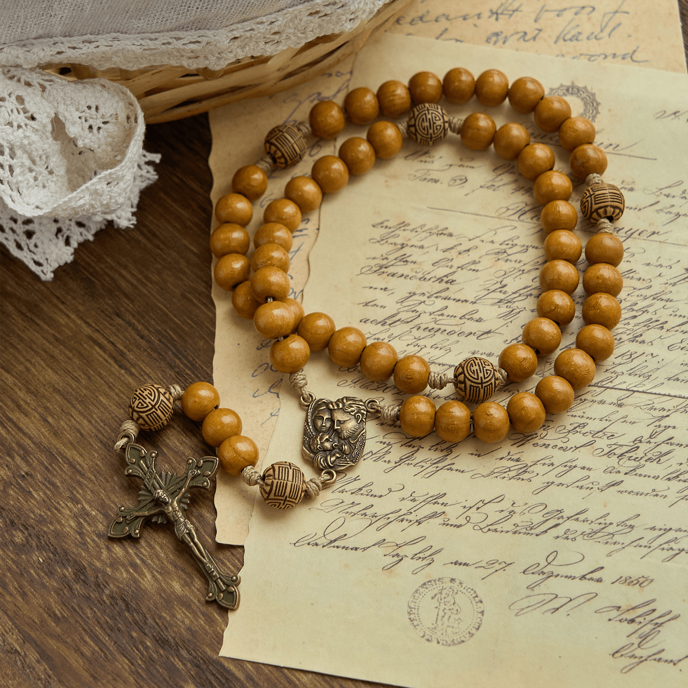 FREE Today: Holy Family & Crucifix of Handmade 10mm Olive Wood Bead Rosary for Holy Prayer