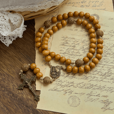FREE Today: Holy Family & Crucifix of Handmade 10mm Olive Wood Bead Rosary for Holy Prayer