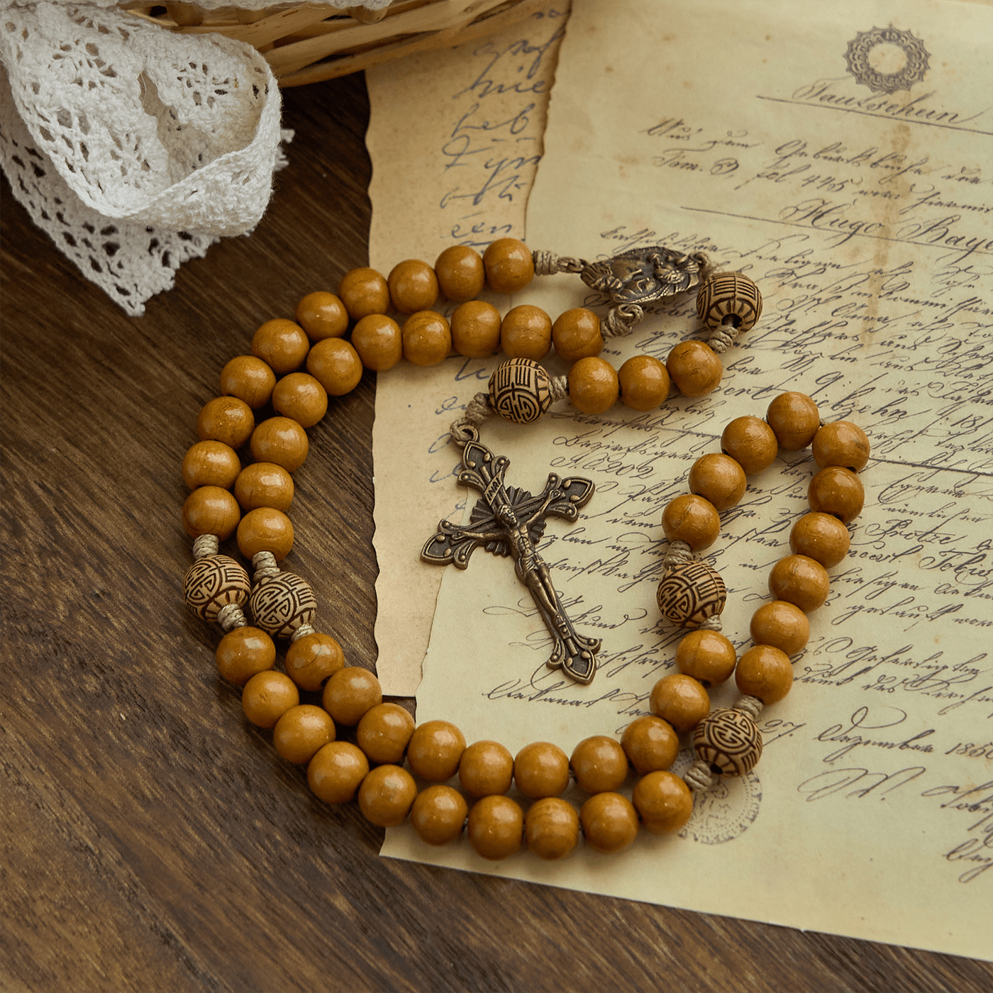 FREE Today: Holy Family & Crucifix of Handmade 10mm Olive Wood Bead Rosary for Holy Prayer
